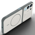 Angled view of Grey-White mobile case for Vivo Y31 5G with proper charging port cutout, speaker holes and strong corner protection.