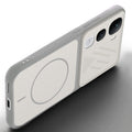 Angled view of Grey-White mobile case for Vivo Y400 Pro 5G with proper charging port cutout, speaker holes and strong corner protection.