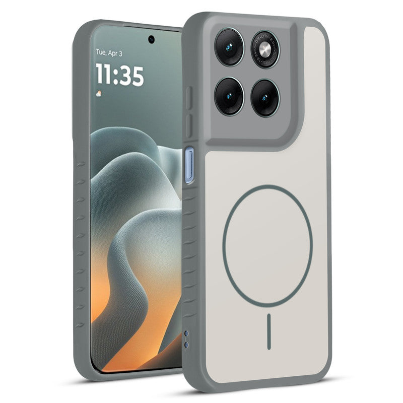 Front and back view of Grey-White protective back cover for Motorola G37 5G with textured sides, camera guard and slim fit design.