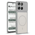 Front and back view of Grey-White protective back cover for Motorola G67 Power 5G with textured sides, camera guard and slim fit design.
