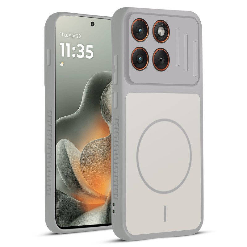 Front and back view of Grey-White protective back cover for Motorola Moto Edge 70 5G with textured sides, camera guard and slim fit design.