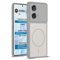 Front and back view of Grey-White protective back cover for Motorola Moto G96 5G with textured sides, camera guard and slim fit design.