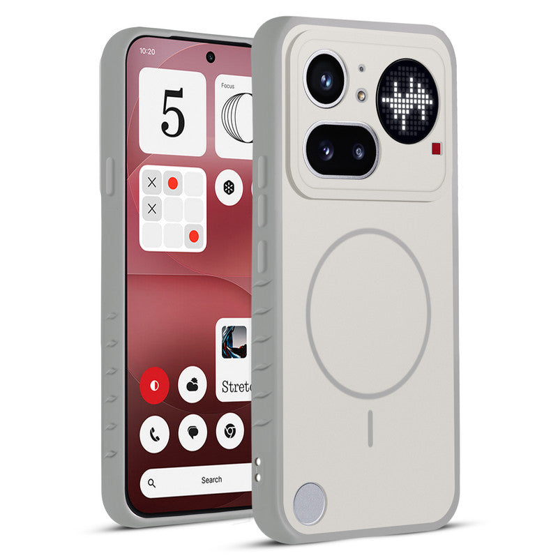 Front and back view of Grey-White protective back cover for Nothing Phone 4A Pro 5G with textured sides, camera guard and slim fit design.