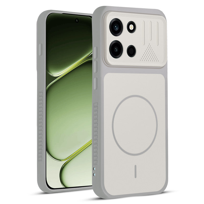 Front and back view of Grey-White protective back cover for OnePlus Nord 6 5G with textured sides, camera guard and slim fit design.