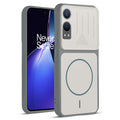 Front and back view of Grey-White protective back cover for OnePlus Nord CE 4 Lite 5G with textured sides, camera guard and slim fit design.