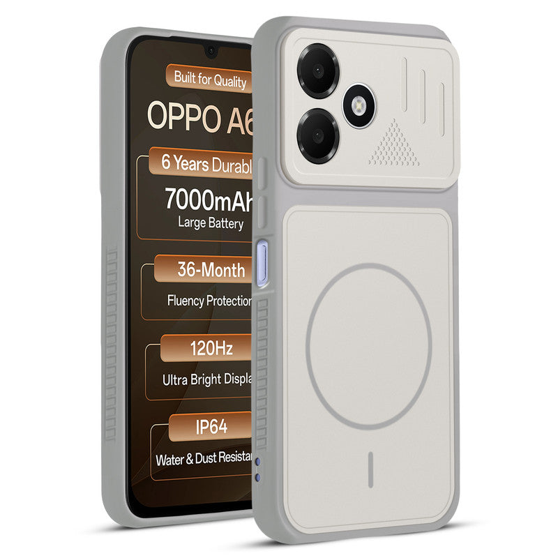 Front and back view of Grey-White protective back cover for Oppo A6C 4G with textured sides, camera guard and slim fit design.