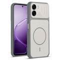 Front and back view of Grey-White protective back cover for Oppo A6s 5G with textured sides, camera guard and slim fit design.