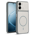 Front and back view of Grey-White protective back cover for Oppo A6x 5G with textured sides, camera guard and slim fit design.