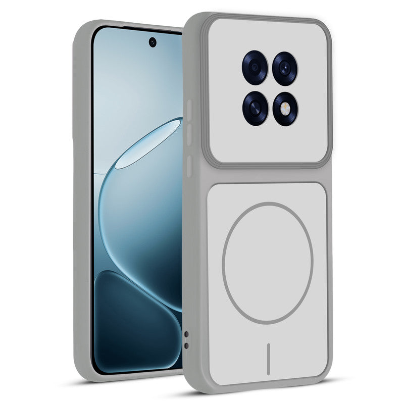 Front and back view of Grey-White protective back cover for Oppo F31 Pro Plus 5G with textured sides, camera guard and slim fit design.