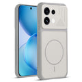 Front and back view of Grey-White protective back cover for Oppo Reno 16C 5G with textured sides, camera guard and slim fit design.