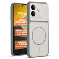 Front and back view of Grey-White protective back cover for POCO X8 5G with textured sides, camera guard and slim fit design.