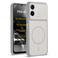 Front and back view of Grey-White protective back cover for Poco C81 4G with textured sides, camera guard and slim fit design.