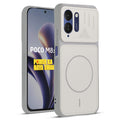 Front and back view of Grey-White protective back cover for Poco M8x 5G with textured sides, camera guard and slim fit design.