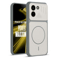 Front and back view of Grey-White protective back cover for Poco X8 Power 5G with textured sides, camera guard and slim fit design.