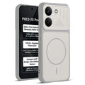 Front and back view of Grey-White protective back cover for Poco X8 Pro 5G with textured sides, camera guard and slim fit design.