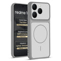 Front and back view of Grey-White protective back cover for Realme 15T 5Gwith textured sides, camera guard and slim fit design.