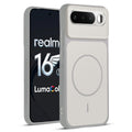 Front and back view of Grey-White protective back cover for Realme 16 5G with textured sides, camera guard and slim fit design.