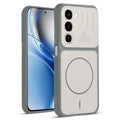Front and back view of Grey-White protective back cover for Realme 16x 5G with textured sides, camera guard and slim fit design.