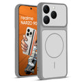 Front and back view of Grey-White protective back cover for Realme Narzo 90 5G with textured sides, camera guard and slim fit design.