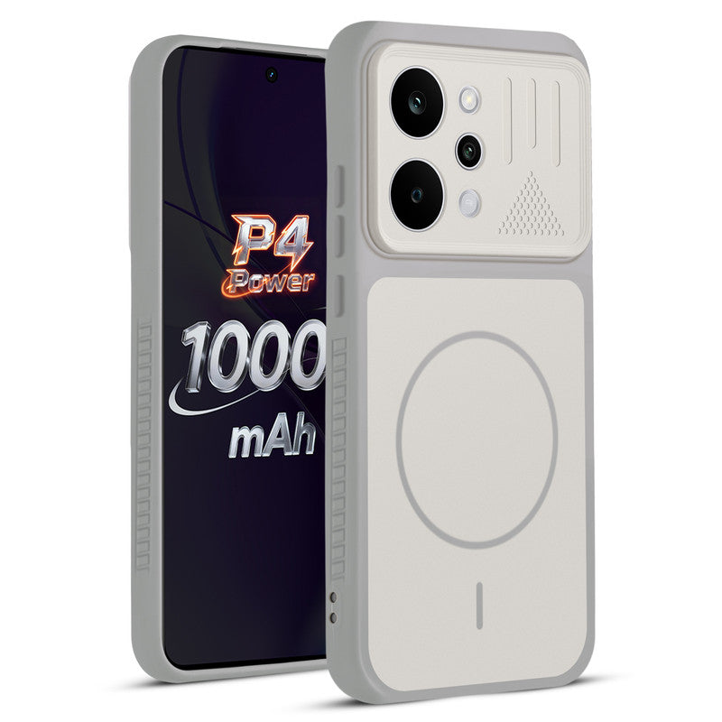 Front and back view of Grey-White protective back cover for Realme P4 Power 5G with textured sides, camera guard and slim fit design.