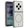 Front and back view of Grey-White protective back cover for Redmi 14C 5G with textured sides, camera guard and slim fit design.