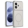 Front and back view of Grey-White protective back cover for Redmi Note 17 5G with textured sides, camera guard and slim fit design.