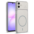 Front and back view of Grey-White protective back cover for Samsung A07 5G with textured sides, camera guard and slim fit design.
