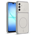 Front and back view of Grey-White protective back cover for Samsung A17 5G with textured sides, camera guard and slim fit design.