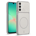 Front and back view of Grey-White protective back cover for Samsung A26 5G with textured sides, camera guard and slim fit design.