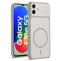 Front and back view of Grey-White protective back cover for Samsung F70e 5G with textured sides, camera guard and slim fit design.