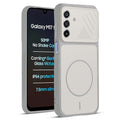 Front and back view of Grey-White protective back cover forSamsung M17 5G with textured sides, camera guard and slim fit design.