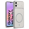 Front and back view of Grey-White protective back cover for Samsung M17e 5G with textured sides, camera guard and slim fit design.