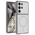 Front and back view of Grey-White protective back cover for Samsung S24 Ultra 5G with textured sides, camera guard and slim fit design.