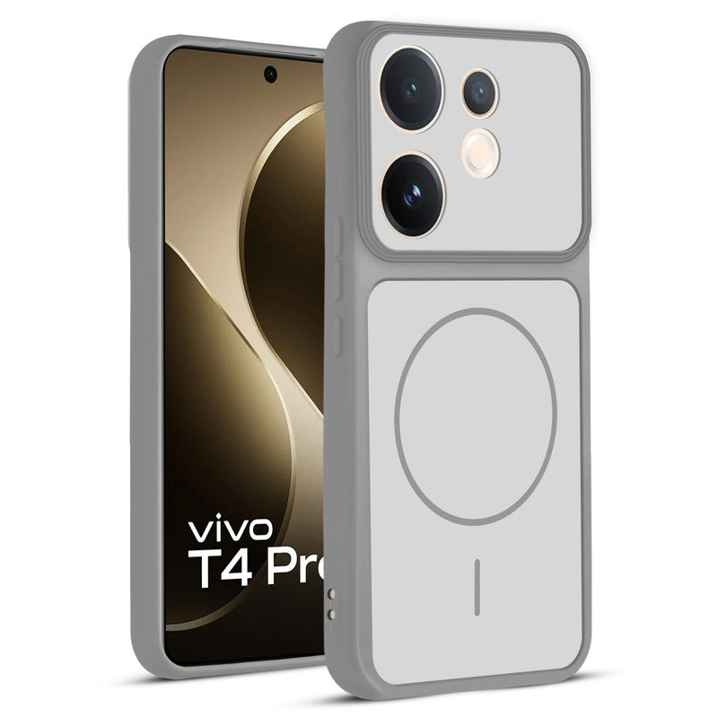Front and back view of Grey-White protective back cover for Vivo T4 Pro 5G with textured sides, camera guard and slim fit design.