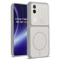 Front and back view of Grey-White protective back cover for Vivo T4R 5G with textured sides, camera guard and slim fit design.