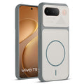 Front and back view of Grey-White protective back cover for Vivo T5 5G with textured sides, camera guard and slim fit design.