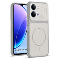 Front and back view of Grey-White protective back cover for Vivo T5 Lite 5G with textured sides, camera guard and slim fit design.