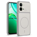 Front and back view of Grey-White protective back cover for Vivo T5x 5G with textured sides, camera guard and slim fit design.