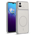 Front and back view of Grey-White protective back cover for Vivo V20 with textured sides, camera guard and slim fit design.