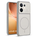 Front and back view of Grey-White protective back cover for Vivo V60 5G with textured sides, camera guard and slim fit design.