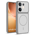 Front and back view of Grey-White protective back cover for Vivo V60 5G with textured sides, camera guard and slim fit design.