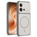 Front and back view of Grey-White protective back cover for Vivo V80 5G with textured sides, camera guard and slim fit design.