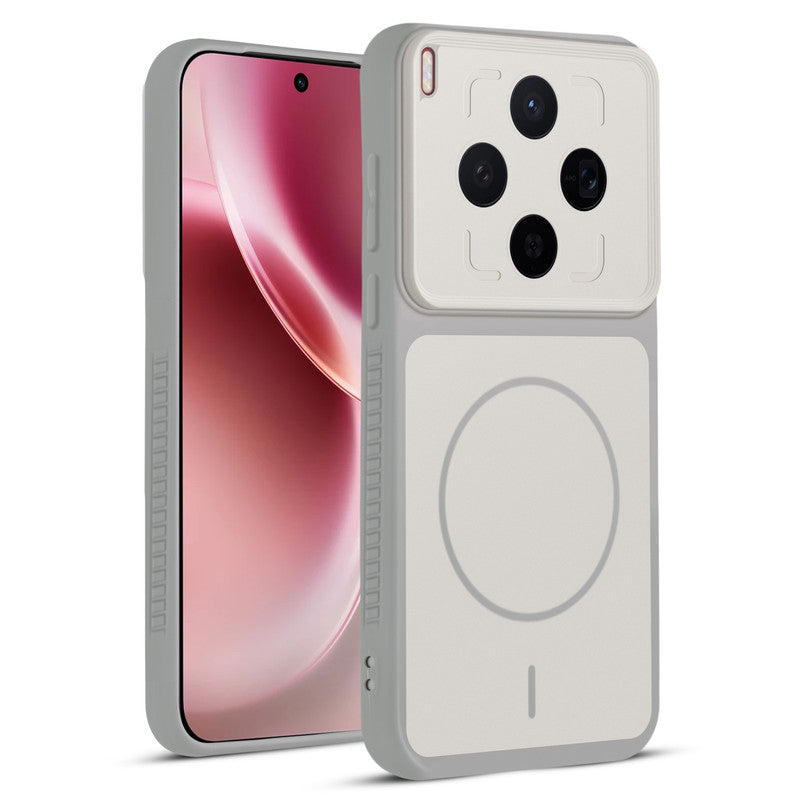 Front and back view of Grey-White protective back cover forMotorola Vivo X300 5G with textured sides, camera guard and slim fit design.