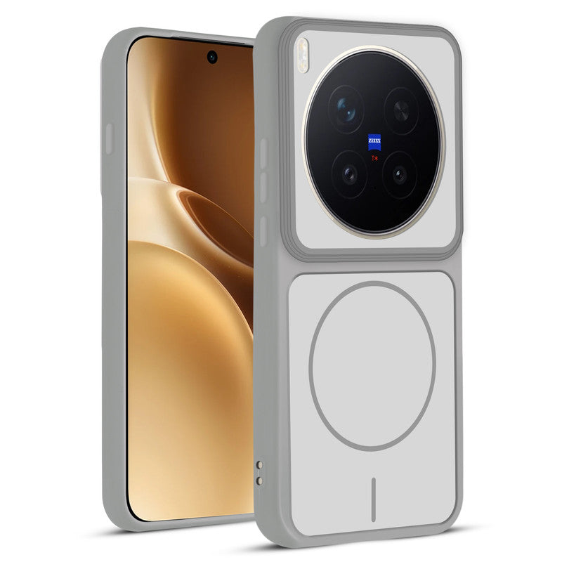 Front and back view of Grey-White protective back cover for Vivo X300 Pro 5G with textured sides, camera guard and slim fit design.