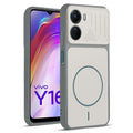 Front and back view of Grey-White protective back cover for Vivo Y16 with textured sides, camera guard and slim fit design.
