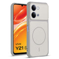 Front and back view of Grey-White protective back cover for Vivo Y21 5G with textured sides, camera guard and slim fit design.