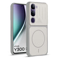 Front and back view of Grey-White protective back cover for Vivo Y300 5G with textured sides, camera guard and slim fit design.