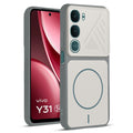 Front and back view of Grey-White protective back cover for Vivo Y31 Pro 5G with textured sides, camera guard and slim fit design.