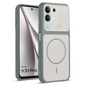 Front and back view of Grey-White protective back cover for Vivo Y31 5G with textured sides, camera guard and slim fit design.