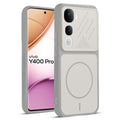 Front and back view of Grey-White protective back cover for Vivo Y400 Pro 5G with textured sides, camera guard and slim fit design.
